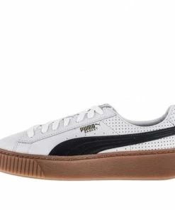 Puma (WMNS) PUMA Basket Platform Perf Gum 'White Brown' White/Brown Skate Shoes 366807-01