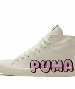 PUMA Bari Mid Logo Mid Tops Skateboarding Shoes Unisex Beige Pink Cream/White/Pink Skate Shoes 387235-01