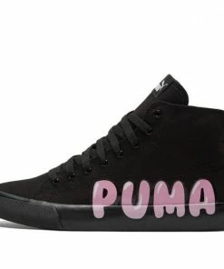 PUMA Bari Mid Logo Mid Tops Skateboarding Shoes Unisex Black Pink Black/Pink Skate Shoes 387235-02