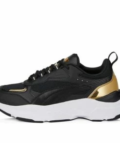 Puma (WMNS) PUMA Cassia Distressed 'Black Team Gold' Black White Gold Athletic Shoes 387645-01